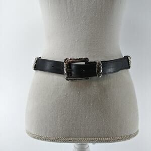 Women's Braided Triple Rope & Hardware Genuine Leather Black Silver Buckle S